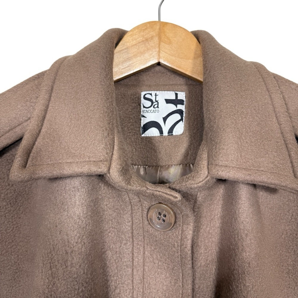 Staccato Women Lined Short Tan Brown Button Cape Pointed Collar Coat Jacket - Picture 4 of 7